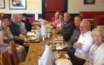 TI Retiree Bunch enjoy lunch together at the Spring Creek BBQ in Richardson.