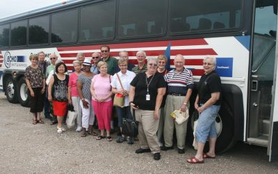 TIAAers rode a bus to Ham Orchards to collect fresh fruits and veggies, July 2015.