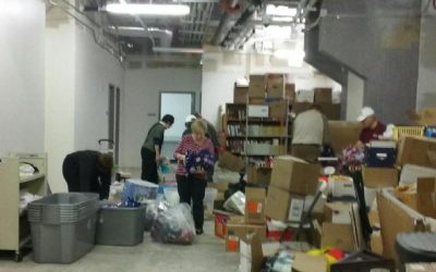 TIAA volunteers spent hours organizing items at the DFW USO facility in January, 2016.