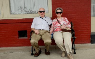 Carole and Ed Harp relax during the TIAA trip to the Ennis Bluebonnet Festival on April 9, 2017.