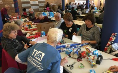 TIAA retirees enjoyed wrapping gifts for Meals on Wheels on December 6, 2017.