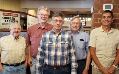 TI Design Automation luncheon Oct. 6, 2021. From left to right: Joe Ballas, Bob Lemon, Mike McGraw, Drew Holland and Chuck Lace. Kate Rose took the photo.